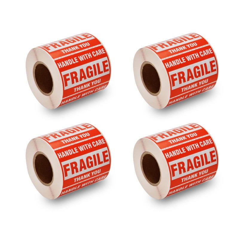 SJPACK 2000 Fragile Stickers 4 Rolls 2" x 3" Fragile - Handle with Care - Thank You Shipping Labels Stickers (500 Labels/Roll) - Image 1
